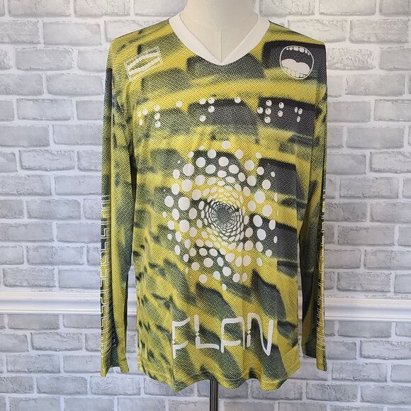 Flan Labs Cellar Soccer Jersey Mens XL Green Geo  Long Sleeve Blokecore NEW - Picture 1 of 8